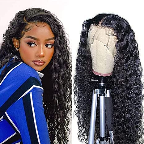 22 Inch Wet and curly human hair 4x4 Lace Front Wig Human Hair Glue less Pre Plucked and Natural Color 150% Density