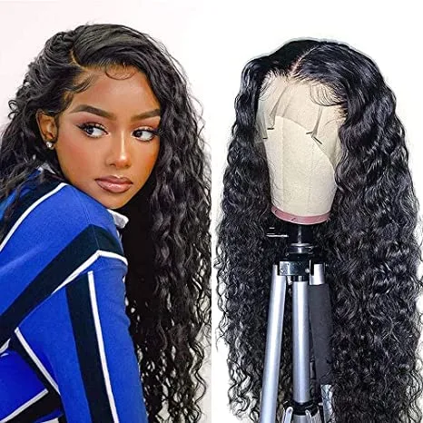 22 Inch Wet and curly human hair 4x4 Lace Front Wig Human Hair Glue less Pre Plucked and Natural Color 150% Density