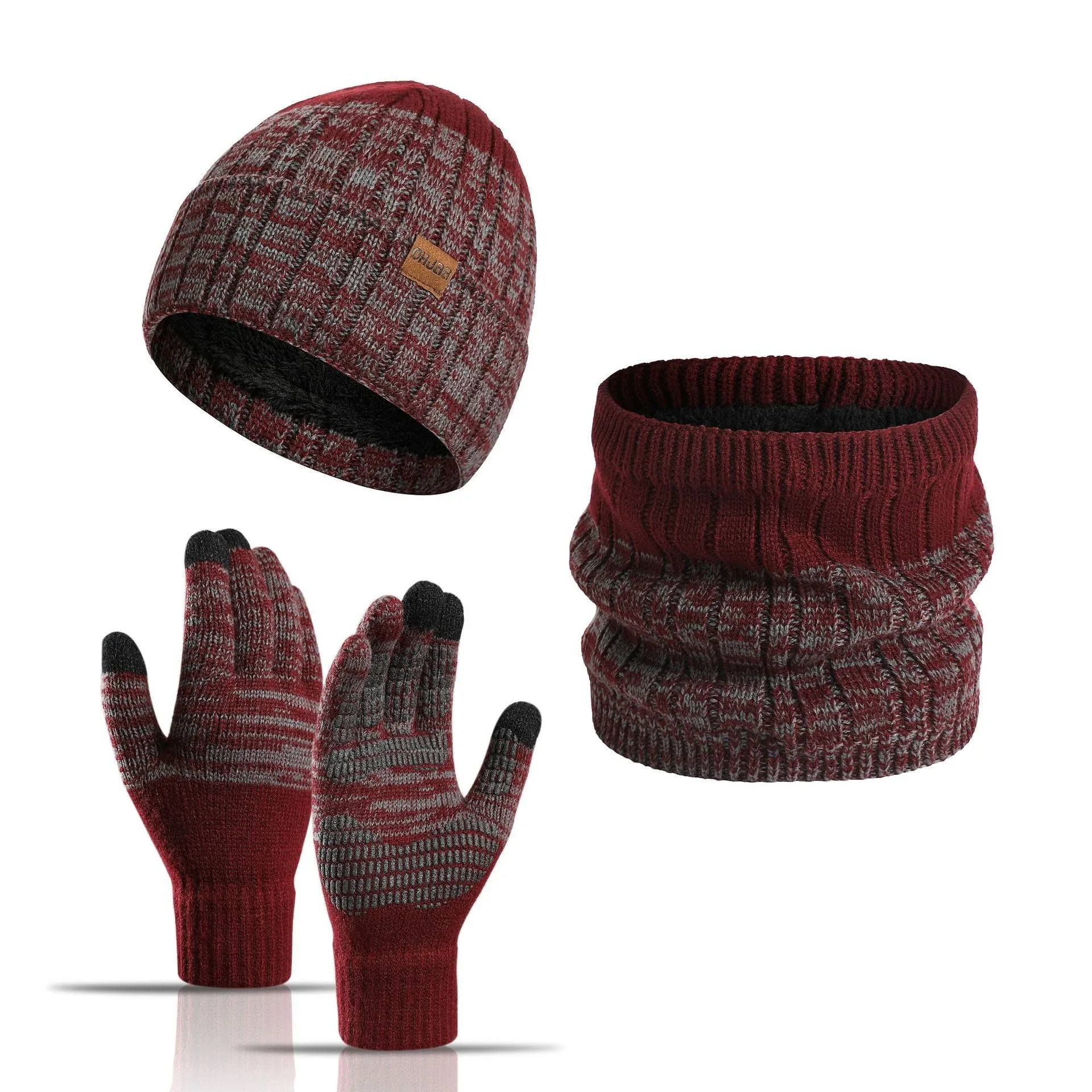 Winter Beanie Hat Scarf Touchscreen Gloves Set for Men and Women, Slouchy Hats Gloves Neck Warmer Warm Knit Fleece Set - Image 3