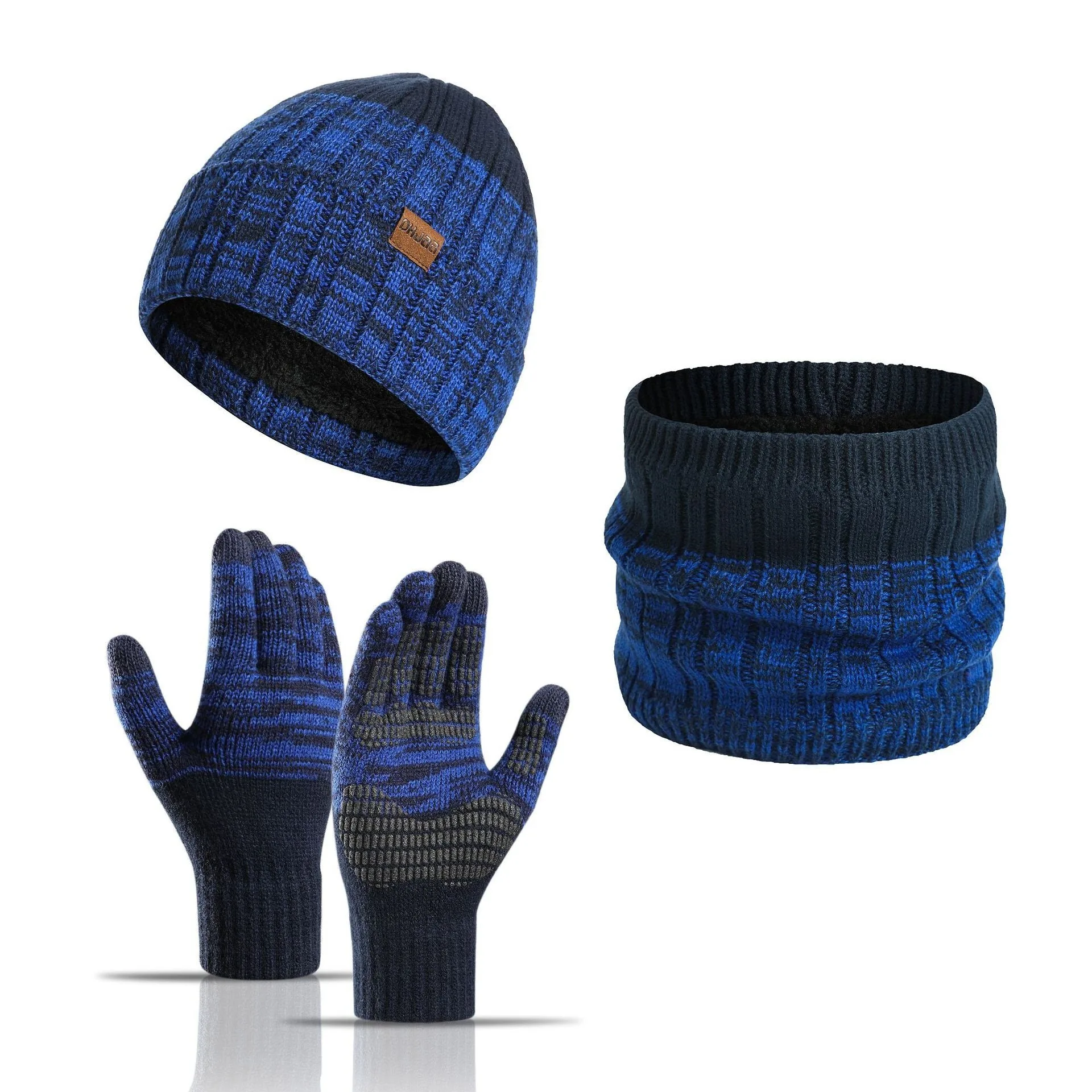 Winter Beanie Hat Scarf Touchscreen Gloves Set for Men and Women, Slouchy Hats Gloves Neck Warmer Warm Knit Fleece Set - Image 5