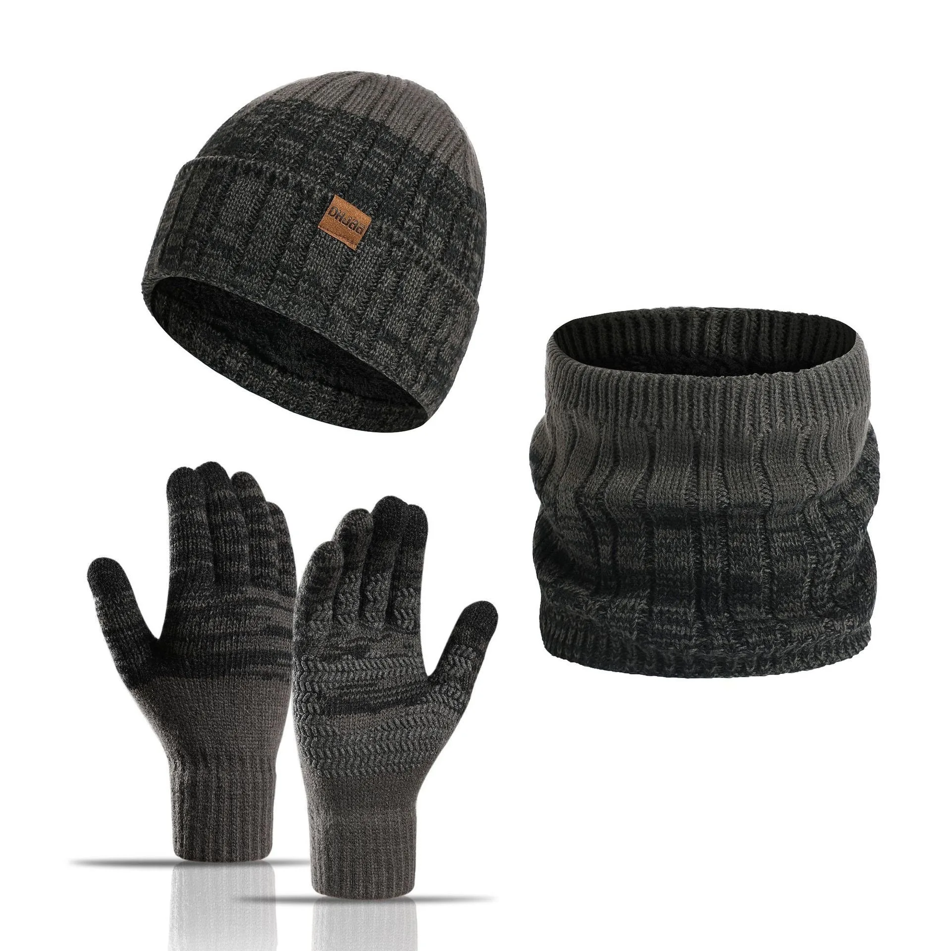 Winter Beanie Hat Scarf Touchscreen Gloves Set for Men and Women, Slouchy Hats Gloves Neck Warmer Warm Knit Fleece Set - Image 6