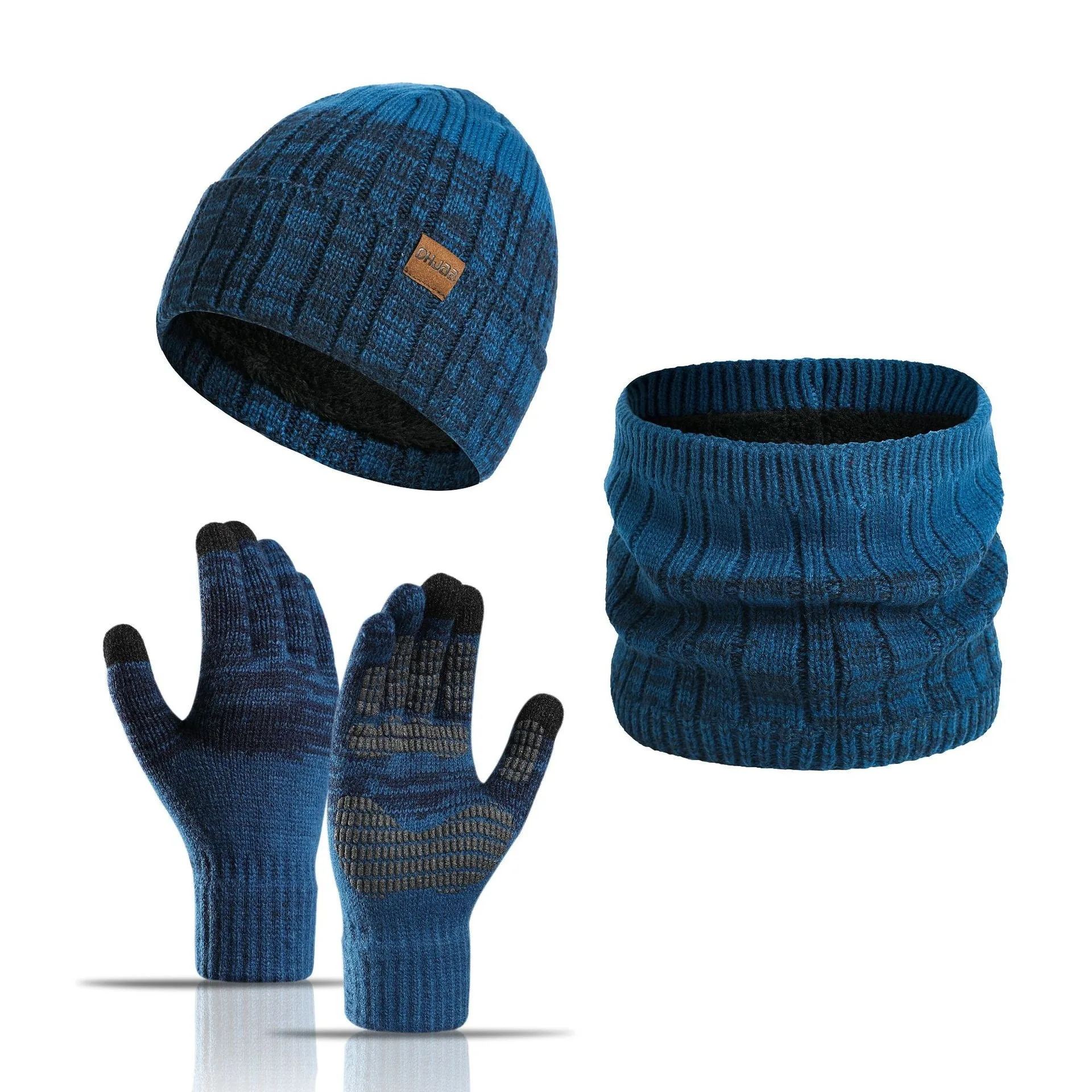 Winter Beanie Hat Scarf Touchscreen Gloves Set for Men and Women, Slouchy Hats Gloves Neck Warmer Warm Knit Fleece Set - Image 4