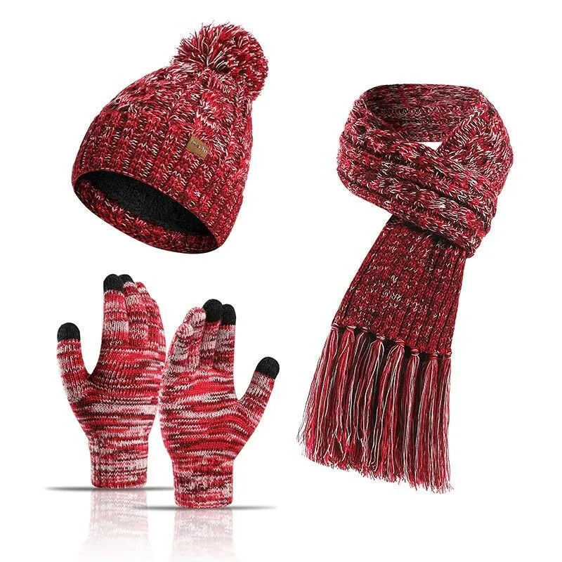 Tiwa Design Colorful Beanie Hat Scarf Touch Screen Gloves Set with Pom for Women