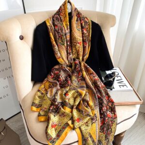 Tiwa Design Lovely Floral Chain Silk Scarfs Long Soft Size : 180cm*90cm