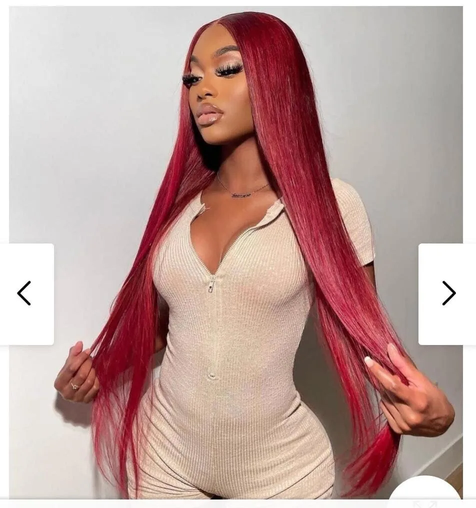 Burgundy Lace Front Wigs Human Hair Pre Plucked Straight Human Hair Wig with Baby Hair 150% Density Wine Red Wig Colored 22 Inch