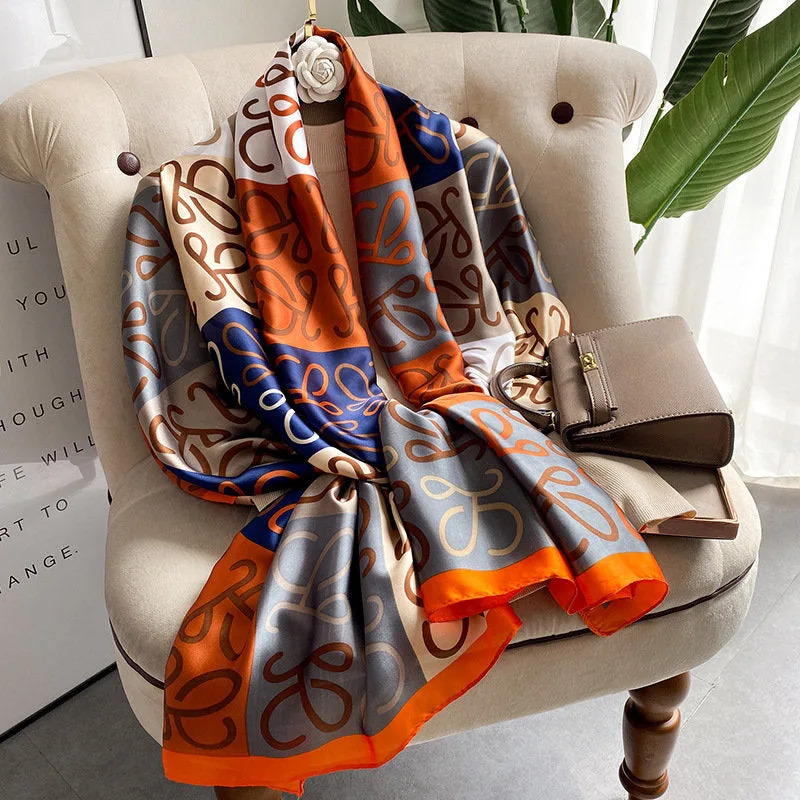 Tiwa Design Lovely Floral Chain Silk Scarfs Long Soft Size : 180cm*90cm