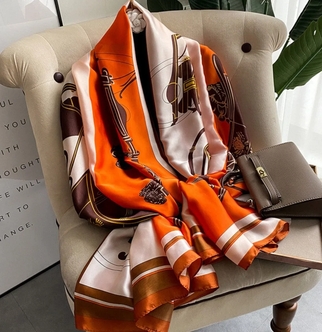 Tiwa Design Lovely Floral Chain Silk Scarfs Long Soft Size : 180cm*90cm