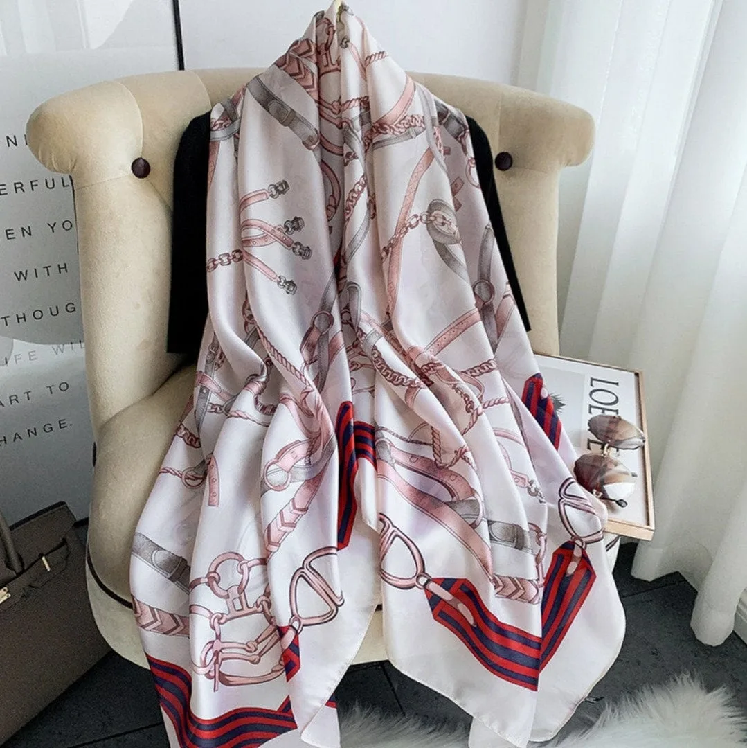 Tiwa Design Lovely Floral Chain Silk Scarfs Long Soft Size : 180cm*90cm