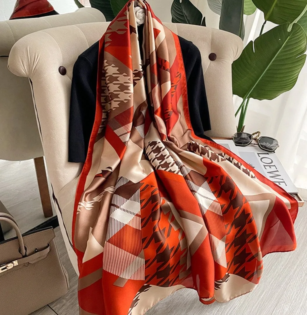 Tiwa Design Lovely Floral Chain Silk Scarfs Long Soft Size : 180cm*90cm