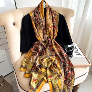 Tiwa Design Lovely Floral Chain Silk Scarfs Long Soft Size : 180cm*90cm