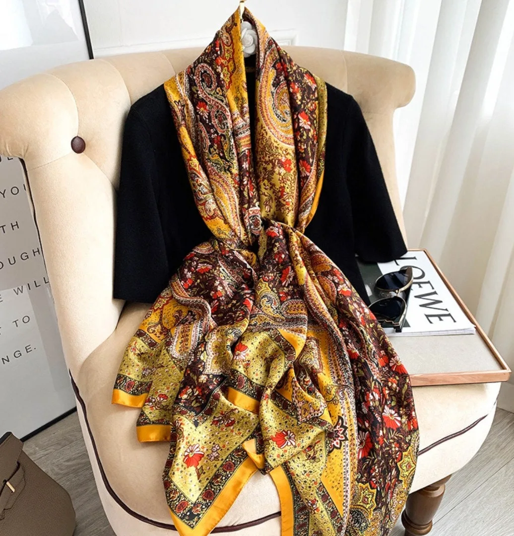 Tiwa Design Lovely Floral Chain Silk Scarfs Long Soft Size : 180cm*90cm
