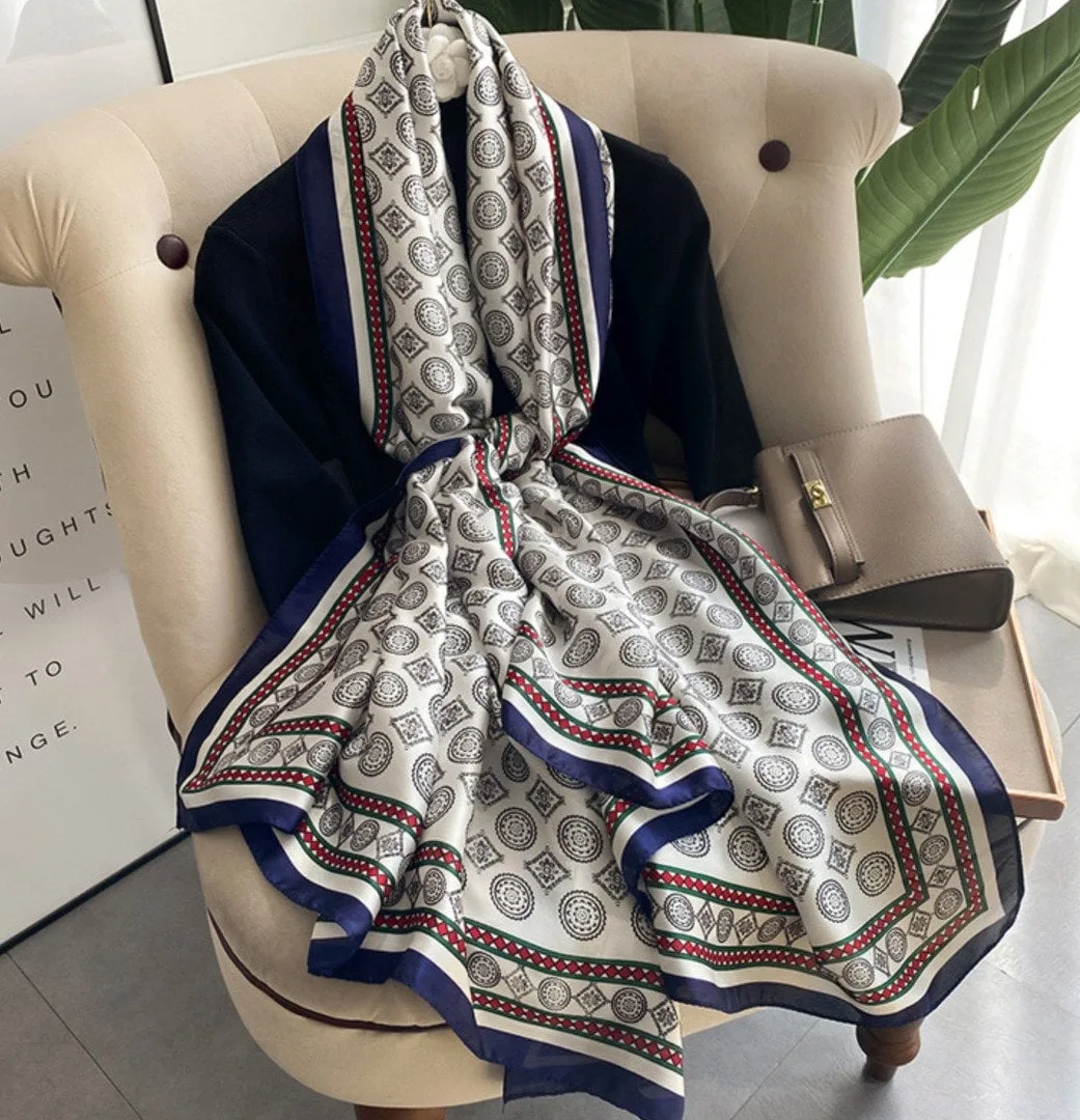 Tiwa Design Lovely Floral Chain Silk Scarfs Long Soft Size : 180cm*90cm