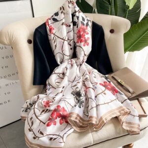 Tiwa Design Lovely Floral Chain Silk Scarfs Long Soft Size : 180cm*90cm