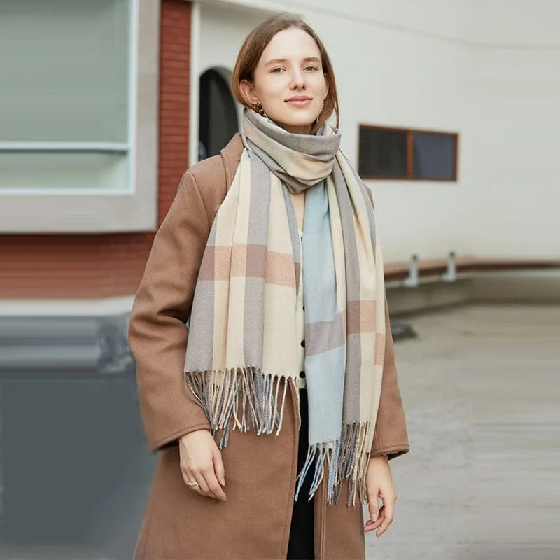 Plaid Print Fringe Hem Scarf