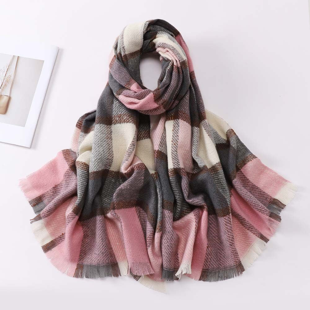 Plaid Print Fringe Hem Scarf