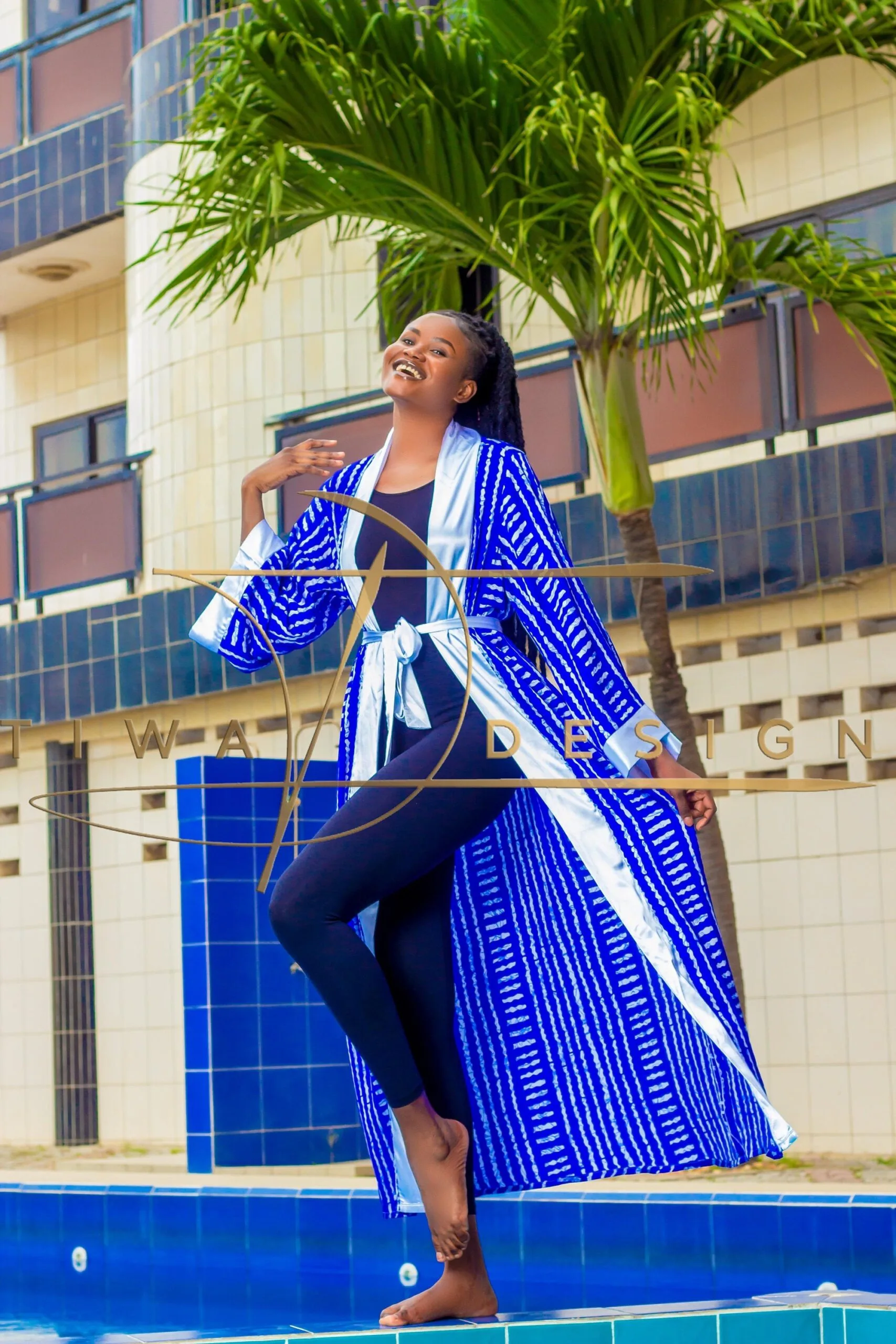 Tiwa Design Blue Pareo Silk Dress