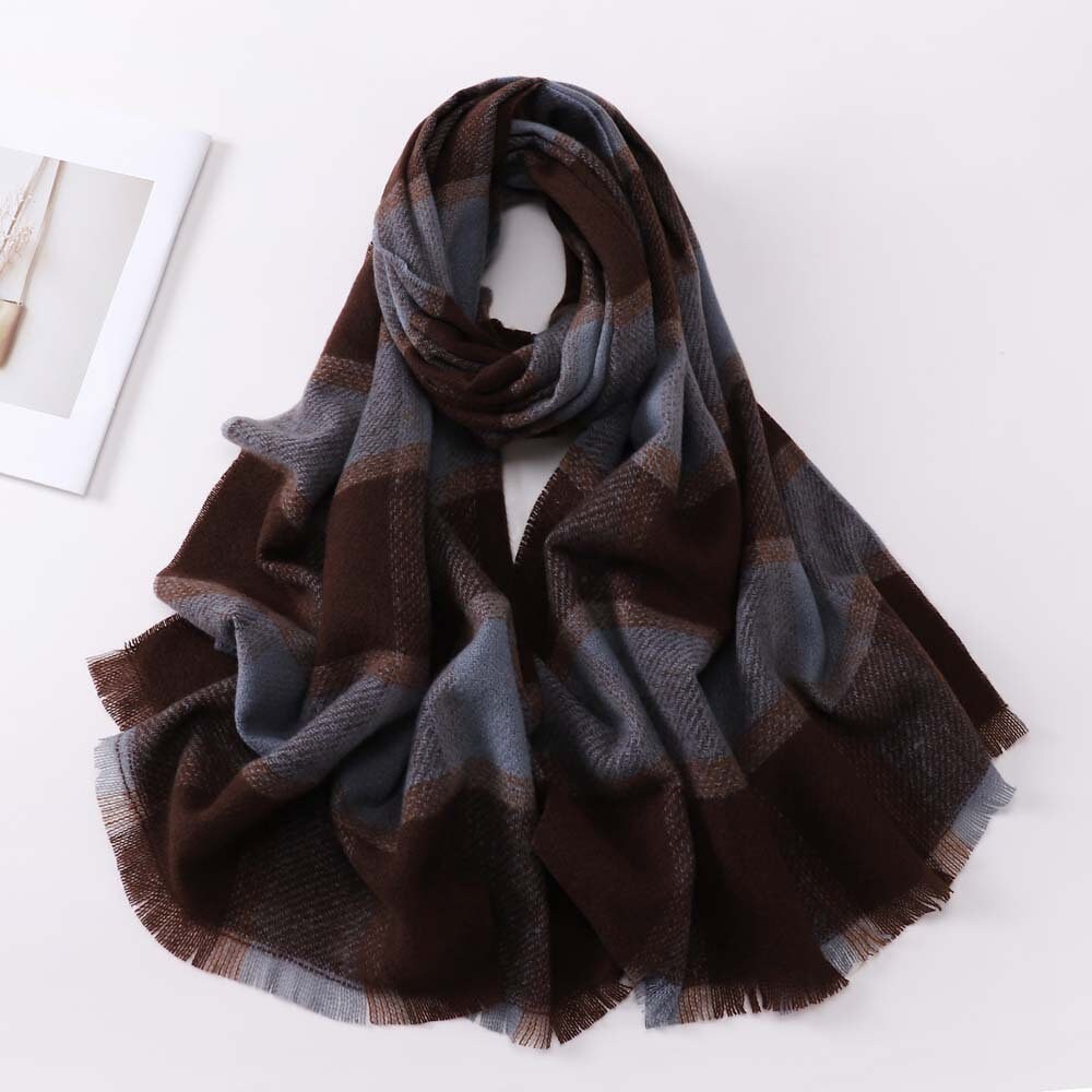 Plaid Print Fringe Hem Scarf