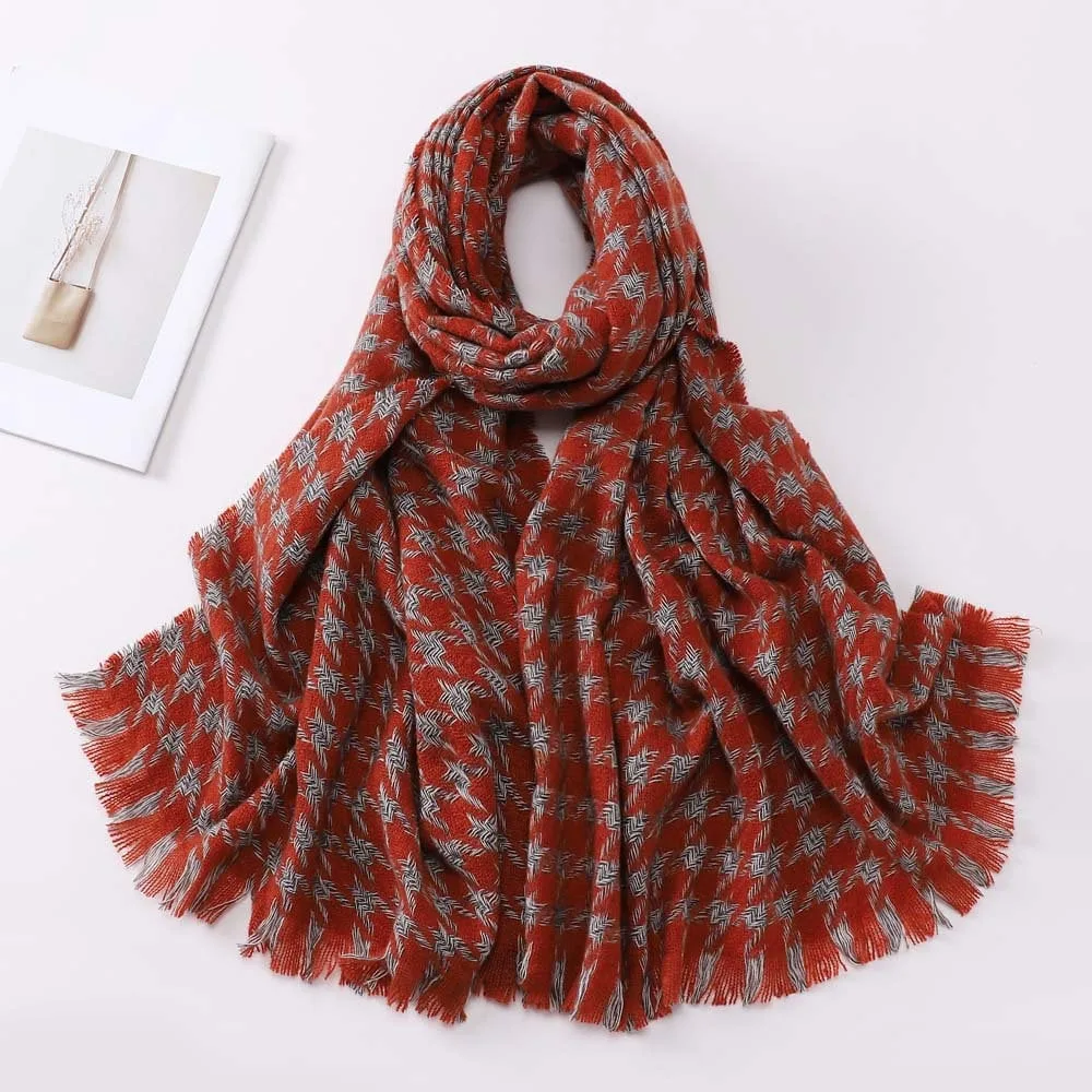 Plaid Print Fringe Hem Scarf